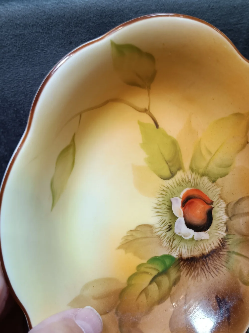 Antique Noritake Hand-Painted Serving Dish with Chestnut Motif - Color Gradient